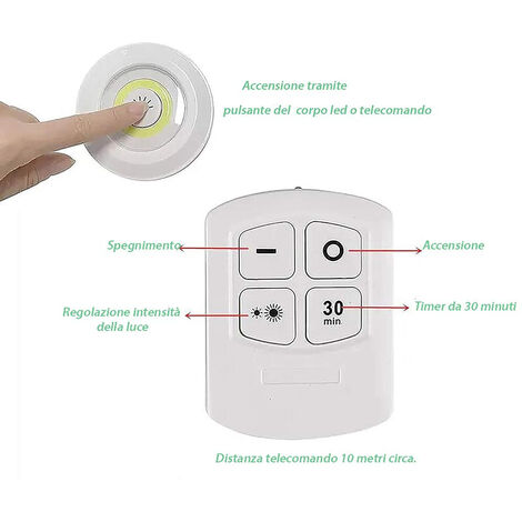 10 Luci LED A Cerniera Per Armadio E Cucina - Luce Bianca Con 3 LED, A Batteria (12V 23A) - Installazione Facile