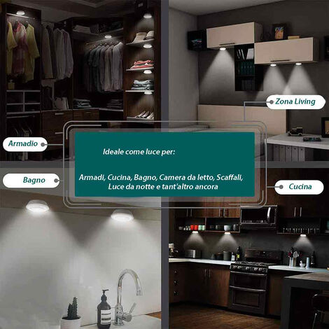 Luci LED Adesive Max-Power - 3 Pezzi Per Armadi, Mensole E Auto