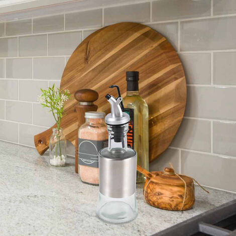 Set Bottiglie Olio E Aceto Con Dispenser - Vetro 250ml, Tappo Salvagoccia ClickSeal, Con Imbuto
