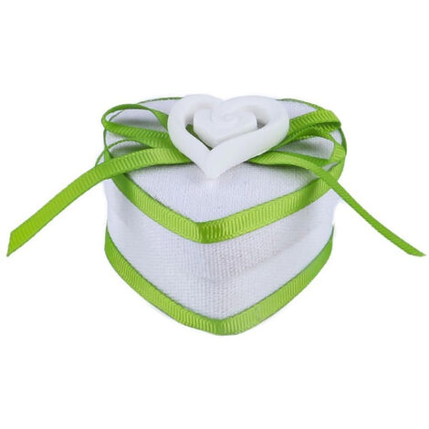 Scatolina portaconfetti a cuore per Promessa di Matrimonio bomboniere  segnaposto in tessuto bianco e verde