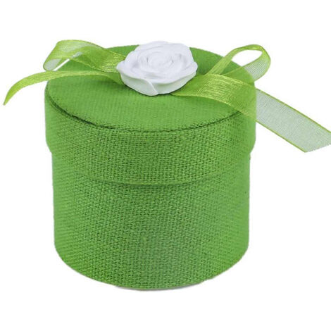 Scatolina portaconfetti rotonda per Promessa di Matrimonio bomboniere  segnaposto in tessuto verde