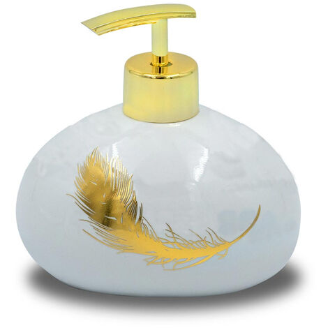 Dispenser per sapone liquido in ceramica bianca decorato con piuma oro  dosatore moderno accessori bagno