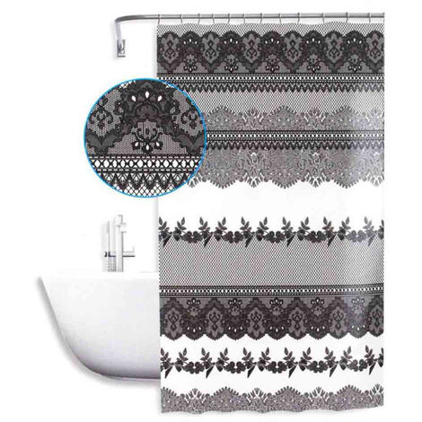Tenda per doccia vasca da bagno impermeabile pvc 12 ganci effetto pizzo di  colore nero 200X180 CM