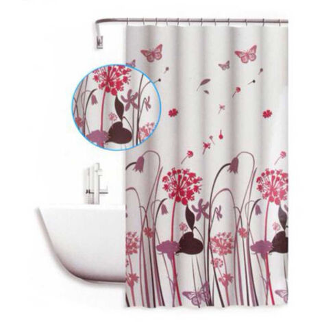 Tenda per doccia vasca da bagno impermeabile pvc 12 ganci decorata con  fiori e farfalle 200x240 cm