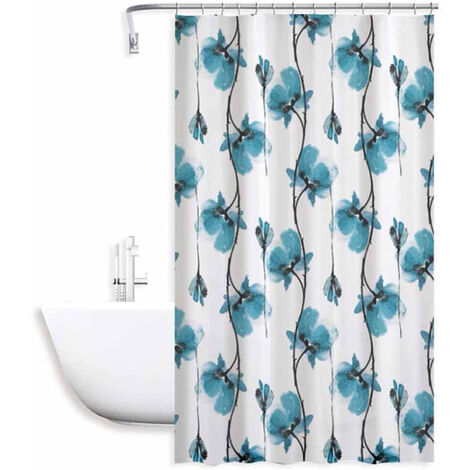 Tenda moderna per doccia vasca da bagno impermeabile pvc 12 ganci  decorazione fiori blu 200x240 cm