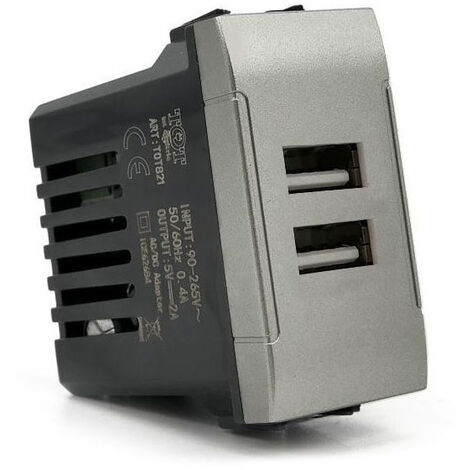 Modulo presa doppia USB da muro per placca cassetta 503 compatibile con living light international air 5V 2 Usb silver