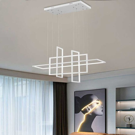 Lampadario led sospensione geometrico 98 watt 4 rettangoli moderno lampada da soffitto 7840Lm luce calda 3000K