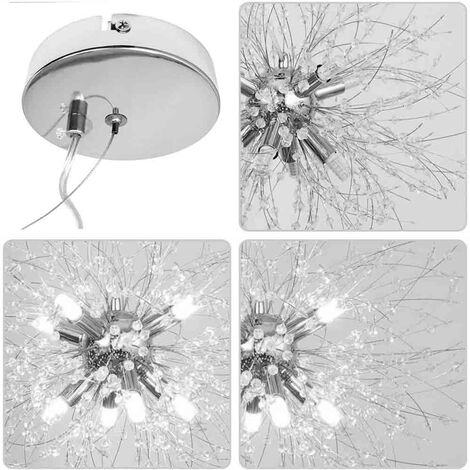 Lampadario sospensione con cristalli in acrilico contemporaneo attacco g9  lampada da soffitto fuochi d'artificio argento