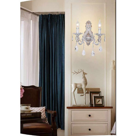 Vetrineinrete® Applique A Candelabro Stile Retrò Con Gocce In Acrilico Cristallo - Bianco E Oro, Attacco E14, 35x24x11 Cm, Per Camera E Soggiorno