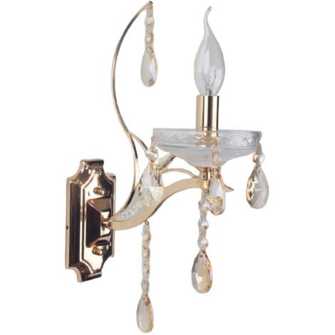 Applique a candelabro con pendenti a gocce di cristallo in acrilico stile retrò attacco E14 oro