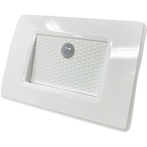Faretto segnapassi con placca bianca da muro con sensore di movimento pir 1,3 watt per cassetta 503 luce fredda 6500k
