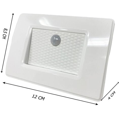 Faretto segnapassi con placca bianca da muro con sensore di movimento pir 1,3 watt per cassetta 503 luce fredda 6500k