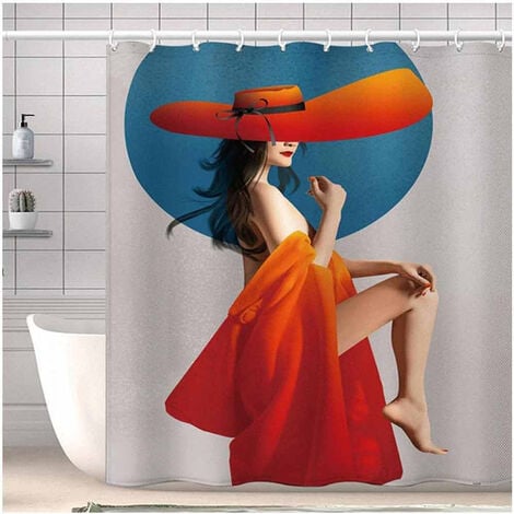 Tenda per doccia vasca da bagno impermeabile in tessuto 12 ganci anelli  decorata con una donna