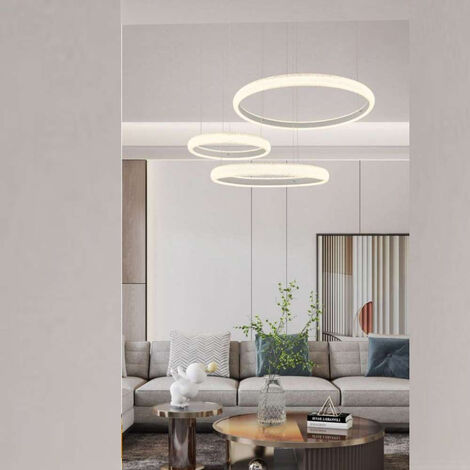 Lampadario Led 60 watt lampada a sospensione bianca 3 anelli con cristalli in acrilico luce fredda 6500k