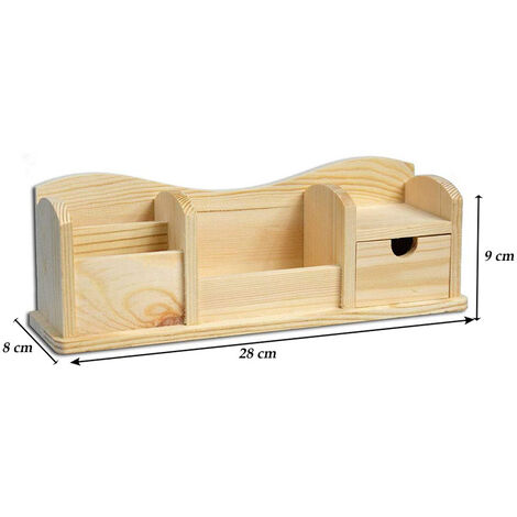Portapenne organizer in legno da scrivania 4 scomparti e cassetto