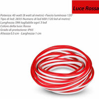Strip led neon flex striscia curvabile modellabile 600 led decorativa 5 metri luce rossa ip65 waterproof