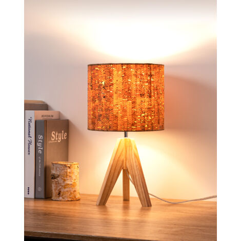 EDISHINE Lámpara de Noche Moderna, H36cm Lámpara de Mesa de Madera con Pantalla de Lino, para Dormitorio, Sala de Estar, Casquillo E27, Bombilla Incluida