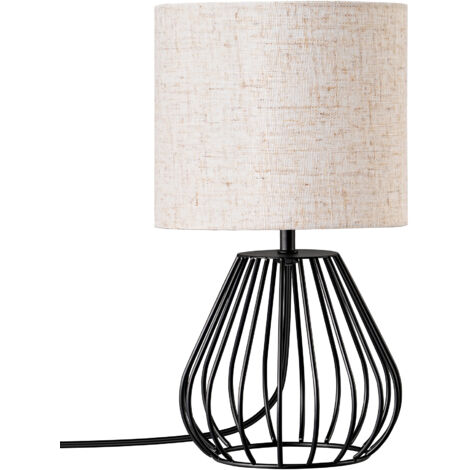 EDISHINE Lámpara de Mesa de Noche, luz cálida de 2700K, H29cm, Casquillo E14, Pantalla de Lino Beige para Oficina, Sala de Estar, Dormitorio, LED Bombilla Incluida