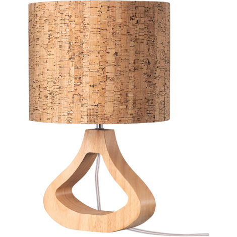 EDISHINE Lámpara de Mesita de Noche, H34cm, Lámpara de Mesa con Base de Madera Natural, Casquillo E27, Bombilla LED de 2700K Incluida, para Dormitorio y Oficina y Sala de Estar, pantalla con textura d