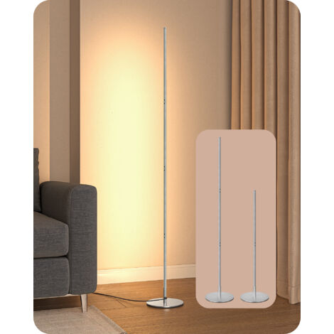 EDISHINE Lampada da Terra a LED Dimmerabile in Continuo, Luce Bianca Calda 3000K, Lampada da Terra Angolare con Interruttore a Pedale, Lampada d'Atmosfera Moderna, Argento