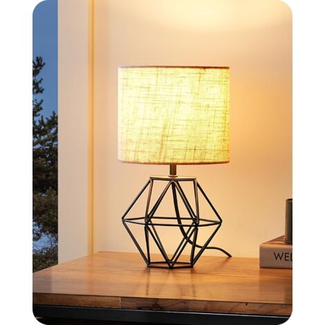 EDISHINE Lampada da Comodino in Lino , Lampadina LED E14 Bianco Caldo 2700K Inclusa, Lampada da Tavolo Moderna, Beige