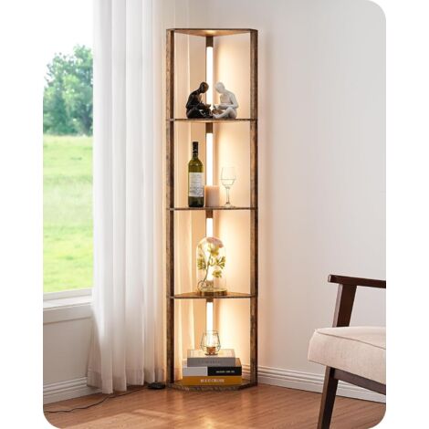 EDISHINE Lampadario da soggiorno LED dimmerabile con ripiani, 3 temperature di colore, interruttore a pedale, H163 cm, Marrone