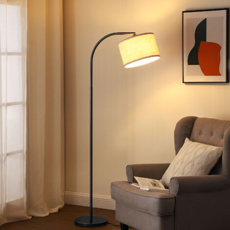 EDISHINE Lampadario da soggiorno, lampada ad arco con paralume in lino beige, portalampada E27, lampadina inclusa, lampadario 161 cm Nero