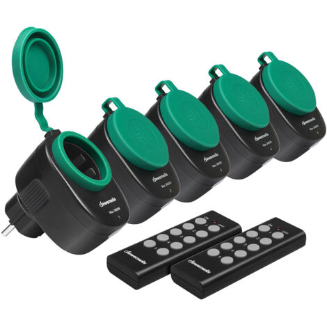 DEWENWILS Funksteckdosen Outdoor 5er-Set, 3680W 16A, IP44 Wasserdicht, Schwarz