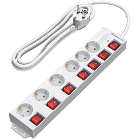 DEWENWILS 6-fach Steckdosenleiste mit Schalter, 3 m Kabel, 230V 3680W, Weiß