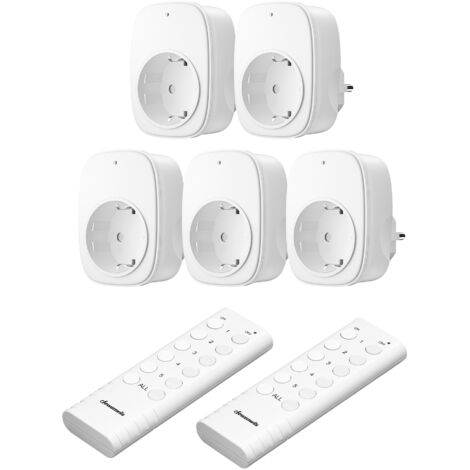 DEWENWILS Funksteckdosen 5er-Set, 3680W, 2 × Fernbedienung, vorprogrammiert, 30 m, Weiß