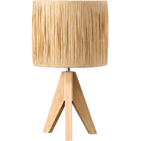 EDISHINE Nachttischlampe mit handgewebtem Seil-Lampenschirm, Wohnzimmer, inkl. E27 4W Glühbirne, H36 cm mit 165 cm lange Kabel, Raffia-Papierband