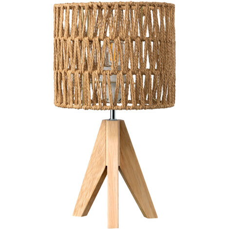 EDISHINE Nachttischlampe mit handgewebtem Seil-Lampenschirm, Wohnzimmer, inkl. E27 4W Glühbirne, H36 cm mit 165 cm lange Kabel, gemustertes Papierband