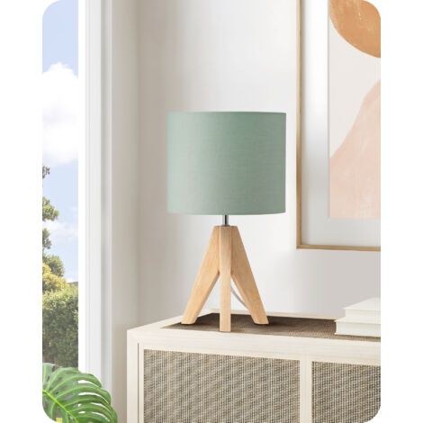 EDISHINE Tischlampe Vintage, E27 Lampe, H36cm, 2700K Warmweiß, Nachttischlampe Grün, Stativ Holz LED Tischleuchte, Lampenschirm aus Leinen, für Deko Schlafzimmer, Wohnzimmer