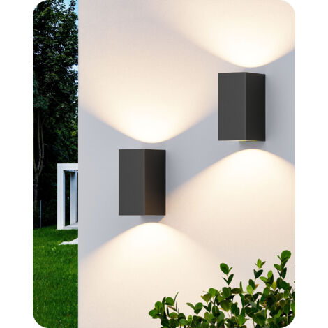 EDISHINE 2 Stück Wandleuchte Innen/Aussen, Aluminium Wandlampe, IP44 wasserdicht und rostbeständig, GU10-Sockel, Up-Down Wandbeleuchtung, ohne Leuchtmittel, Schwarz