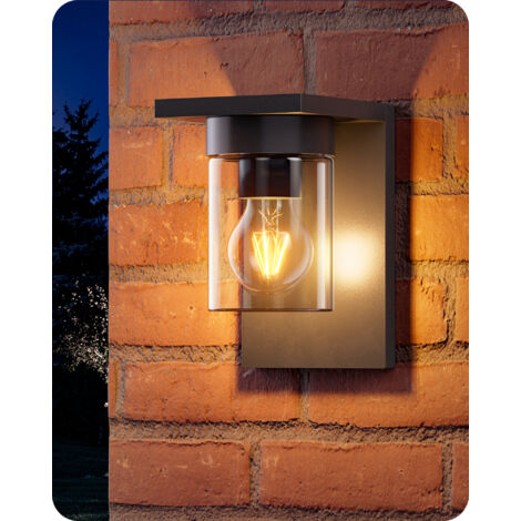 EDISHINE Wandleuchte Außen, Wandlampe mit Klarglas, IP44 wasserdicht, E27 max. 15W, Moderne Außenleuchte für Hauswand Garage Vordach (ohne Leuchtmittel), 19x12x15 cm, Schwarz