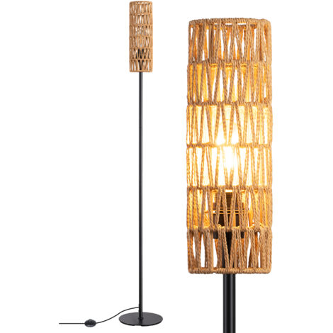 EDISHINE Stehlampe Wohnzimmer, LED Stehleuchte mit Lampenschirm aus gewebtem Seil, Stehlampe vintage 2700K, Boho Stehlampe E27 für Schlafzimmer, Kinderzimmer oder Ecksofa, Höhe 165 cm, Rattan