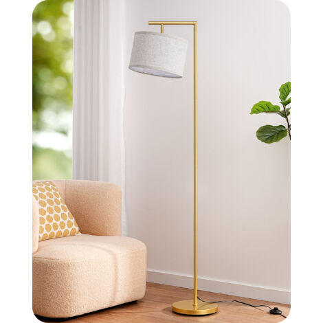 EDISHINE Stehlampe Wohnzimmer Gold, Bogenlampe mit Verstellem Leinen Lampenschirm, Leselampe mit E27 LED Leuchtmittel und Fußschalter, 160cm Standleuchte für Schlafzimmer, Kinderzimmer, Büro