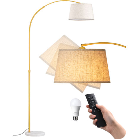 EDISHINE Stehlampe Wohnzimmer, 143-176 cm verstellbar, Bogenlampe mit drehbarem Lampenkopf und Metallgestell, magnetische Fernbedienung, stufenlos dimmbar, E27 Fassung inkl. 9W LED Leuchtmittel