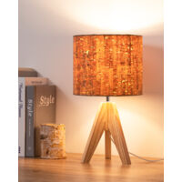 EDISHINE Nachttischlampe Tischlampe Holz, E27 Fassung, H36cm, Stativ Vintage Landhaus, für modern Deko Schlafzimmer, Wohnzimmer, Nachttisch, Geschenk