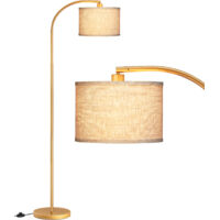 EDISHINE Stehlampe Wohnzimmer, 161cm Bogenlampe mit Verstellem Beigen Leinen-Lampenschirm & Fußschalter, mit E27 LED-Glühbirne, Leselampe Schlafzimmer, Stehleuchte Modern für Kinderzimmer, Gold