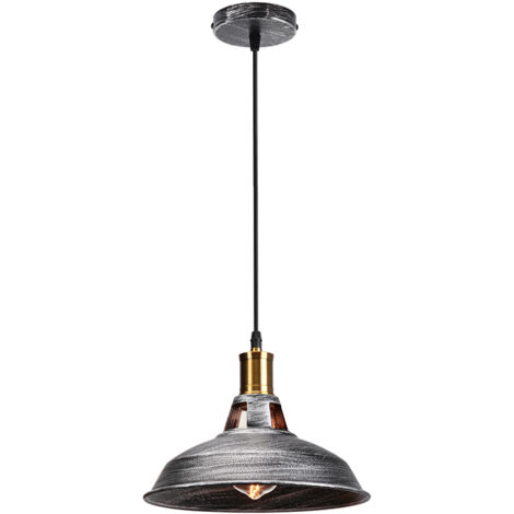 Vintage Lámpara Colgante E27 Metal Lámpara de Suspensión Altura Ajustable para Pasillo Sala de Estar Restaurante Ø27cm Plata