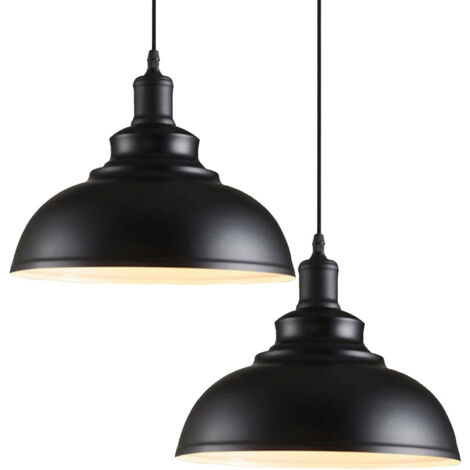 2 Piezas Lámpara de Suspensión Industrial E27 Metal Hierro Lámpara Colgante para Sala de Estar Restaurante Blanco y Negro