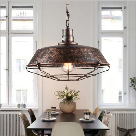 Lámpara de Suspensión Vintage E27 Metal Lámpara Colgante Altura Ajustable para Sala de Estar Restaurante Ø26cm óxido
