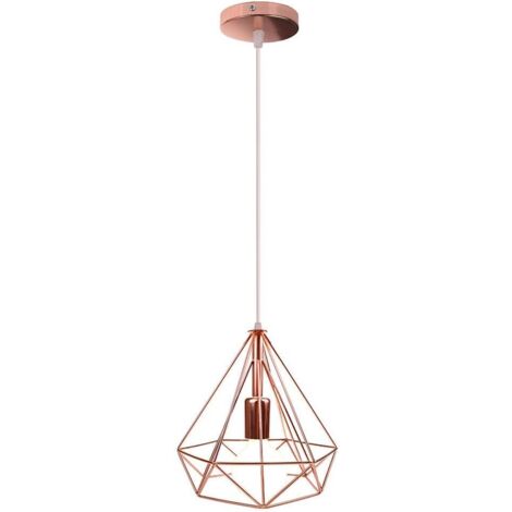 Lámparas de Techo E27 Vintage Metal Jaula Lámpara de Suspensión Altura Ajustable para Sala de Estar Restaurante Ø25 Oro Rosa