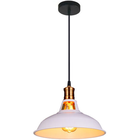 Vintage Lámpara Colgante E27 Metal Lámpara de Suspensión Altura Ajustable para Pasillo Sala de Estar Restaurante Ø27cm Blanca