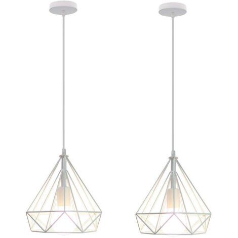 2 Piezas Industrial Lámpara Colgante Jaula Geométrica Lámparas de Techo E27 Metal para Sala de Estar Restaurante Blanca