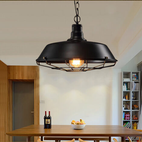 Lámpara de Suspensión Vintage E27 Metal Lámpara Colgante Altura Ajustable para Sala de Estar Restaurante Ø36cm Negro