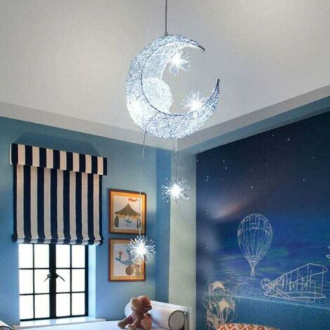 Lámparas de Colgar Creativa Fairy Estrellas de La Luna Lámpara de Techo Led Lámpara de Araña Moderna Trenzada Sombra para Dormitorio Habitación Infantil