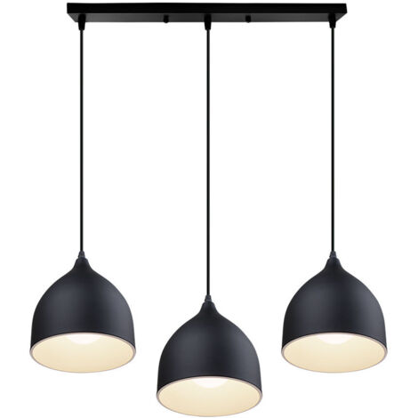 3 Focos Lámpara Colgante Industrial Metal Lámpara de Suspensión Vintage E27 Base para Pasillo Salón Cocina Dormitorio - Negro