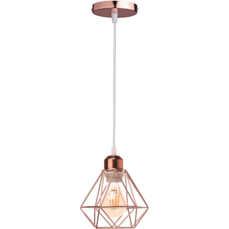 STOEX Lámpara Colgante de Metal Oro Rosa, Lámparas de Techo Retro Diamantes Jaula para Salón Cocina Dormitorio - Sin Bombilla